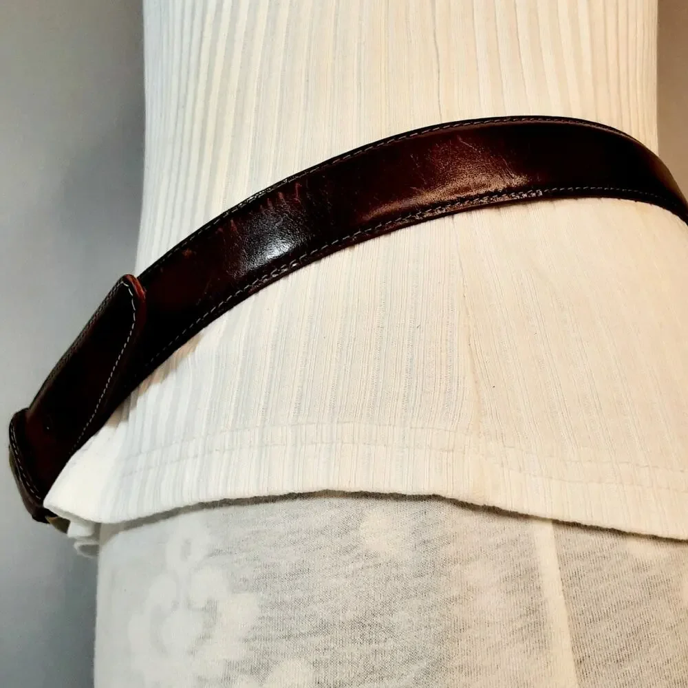 Torino Mens Anilline Kipskin Shoulders USA Brown Leather Belt Size 34 Vintage